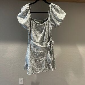 Light green floral wrap dress